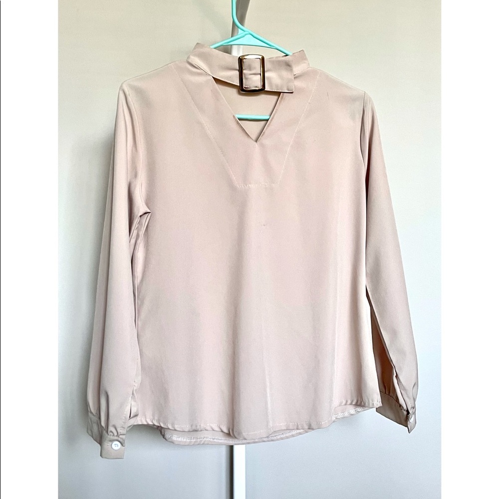 Cut Out Blouse with Golden Buckle in Champagne